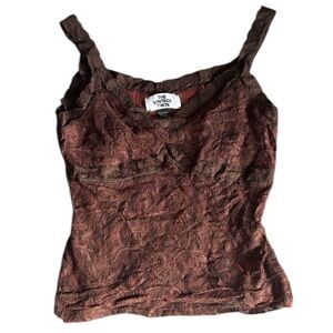 THE VINTAGE TWIN Chocolate Mocha Brown Lined Lace Camisole Y2K Size Medium